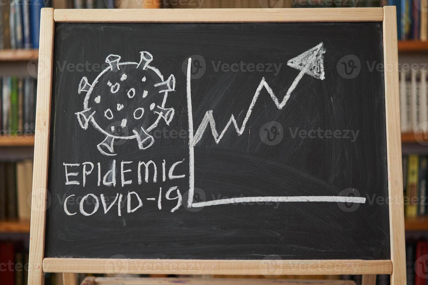 Outbreak Warning. written white chalk on blackboard in connection with epidemic of coronavirus worldwide. photo