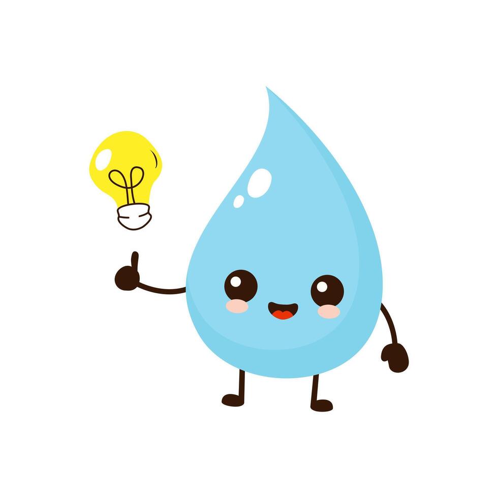 Cute funny cartoon water drop with idea light bulb vector