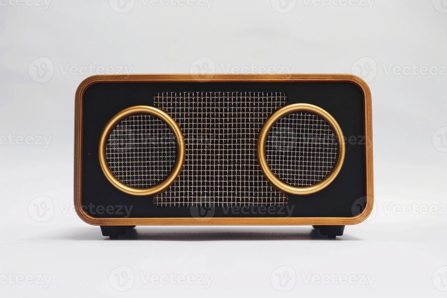 A computer speaker set with a sleek, minimalist design, showcased against a pure white canvas photo