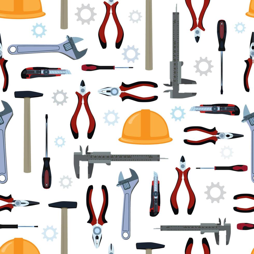Work Hand Tools Seamless Pattern, Wallpaper, Background. vector