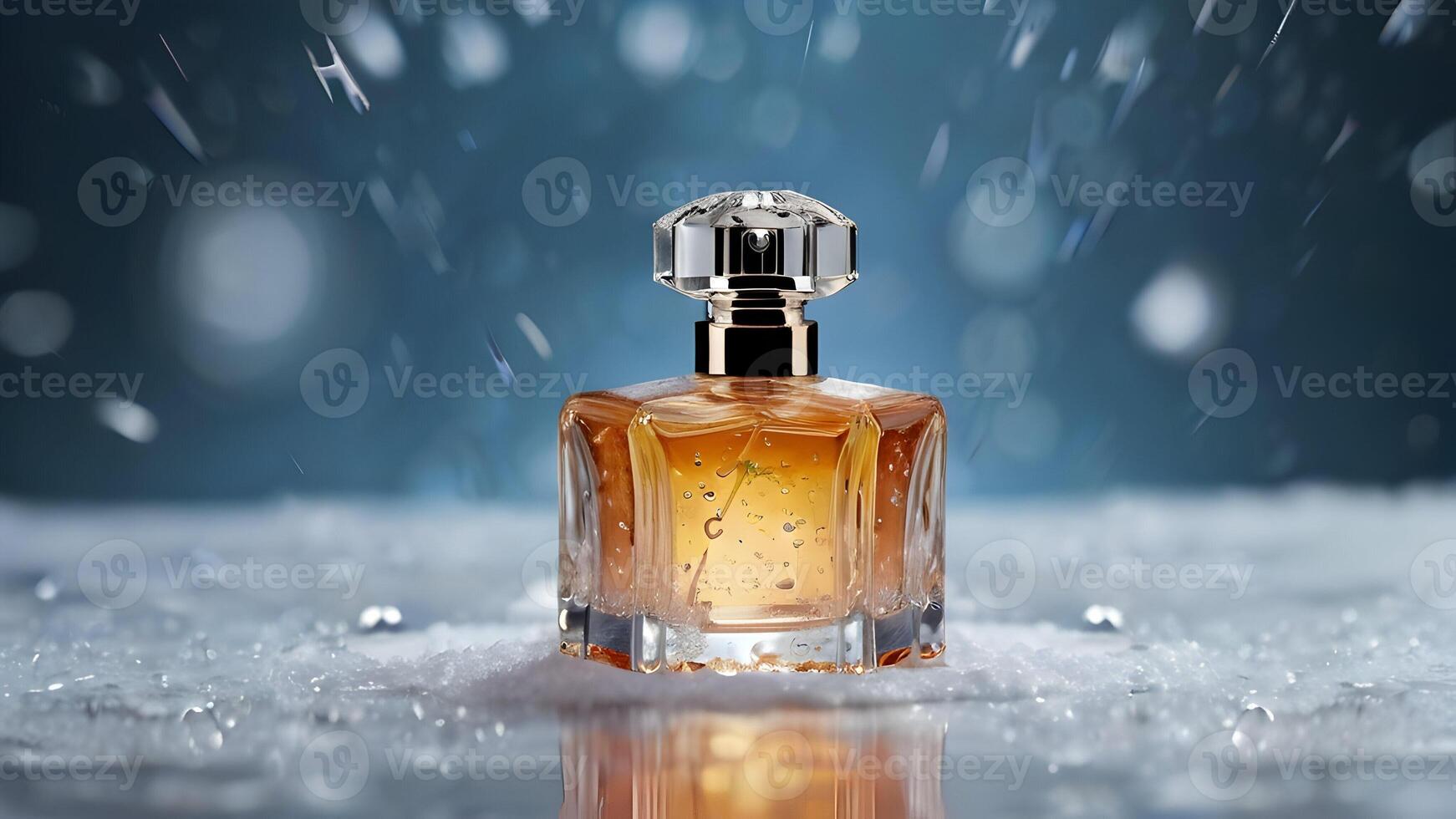 Luxury perfume bottle in the snow photo