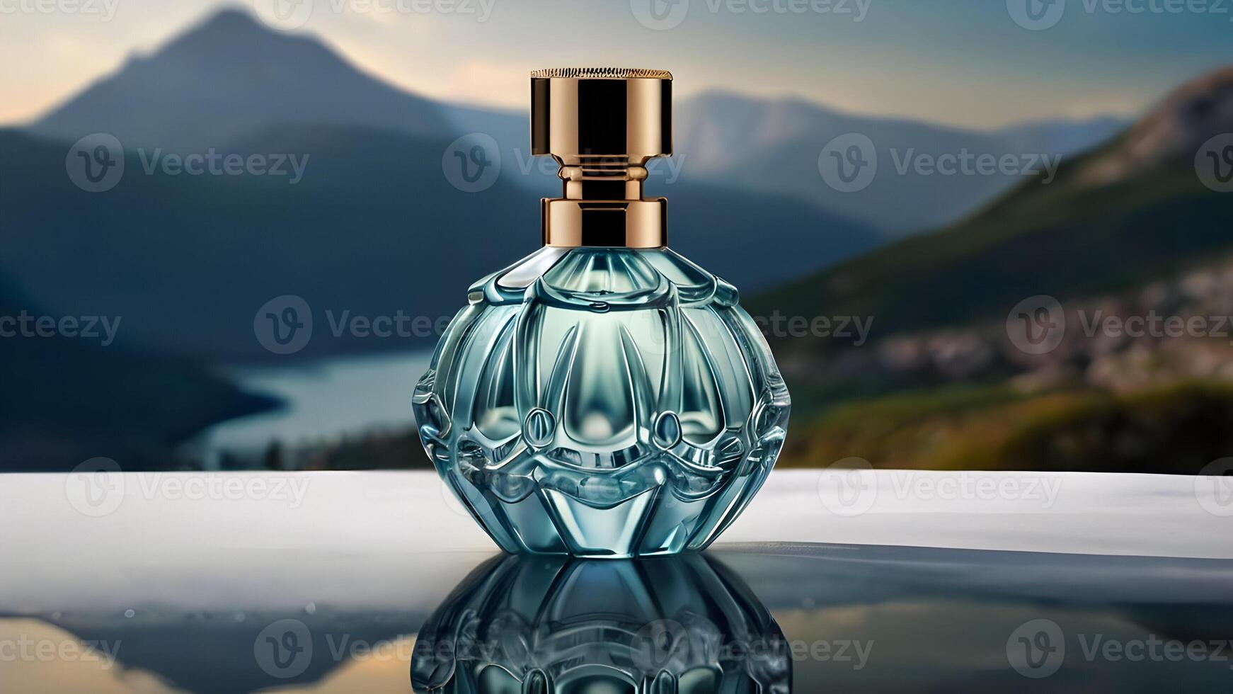 lujo perfume botella en el naturaleza foto