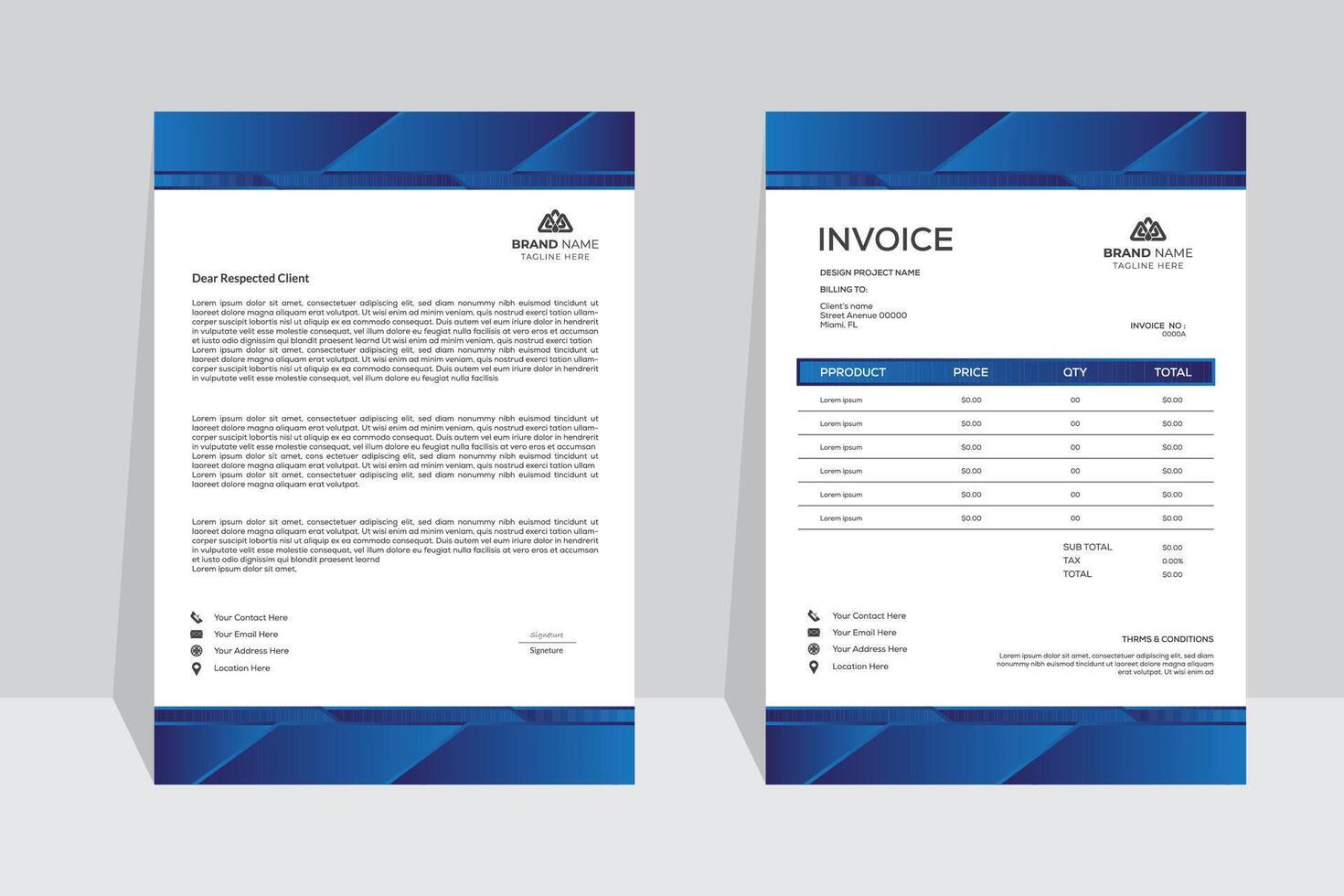 Unique and Shapes design. Editable Letterhead And Invoice Design, Creative business invoice letterhead design template. vector