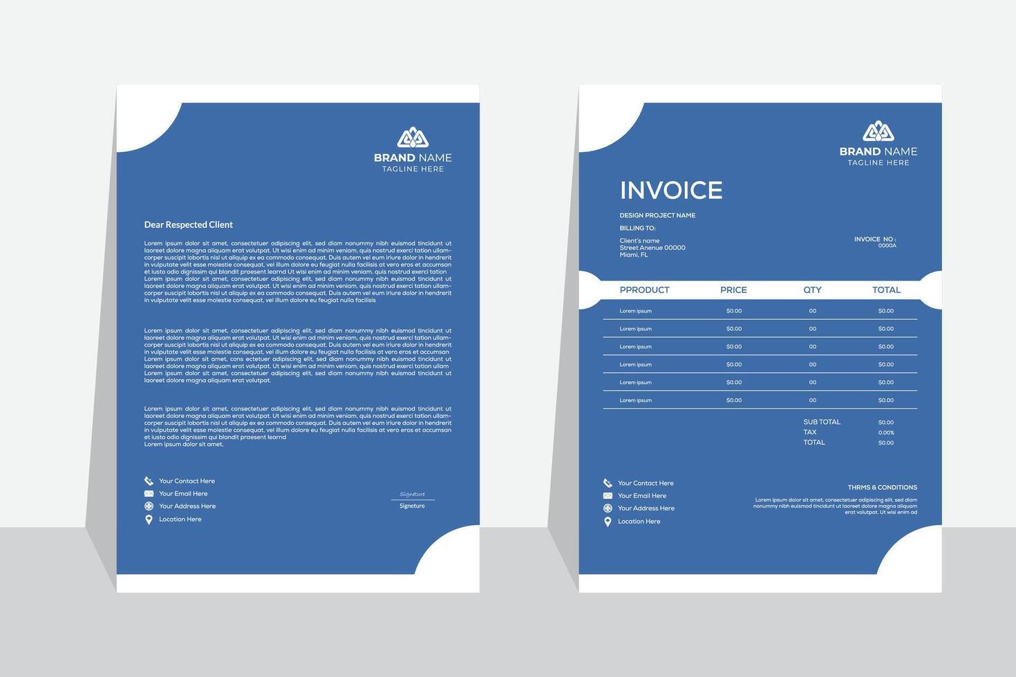 Simple minimal unique design professional abstract creative corporate business letterhead and invoice design template vector