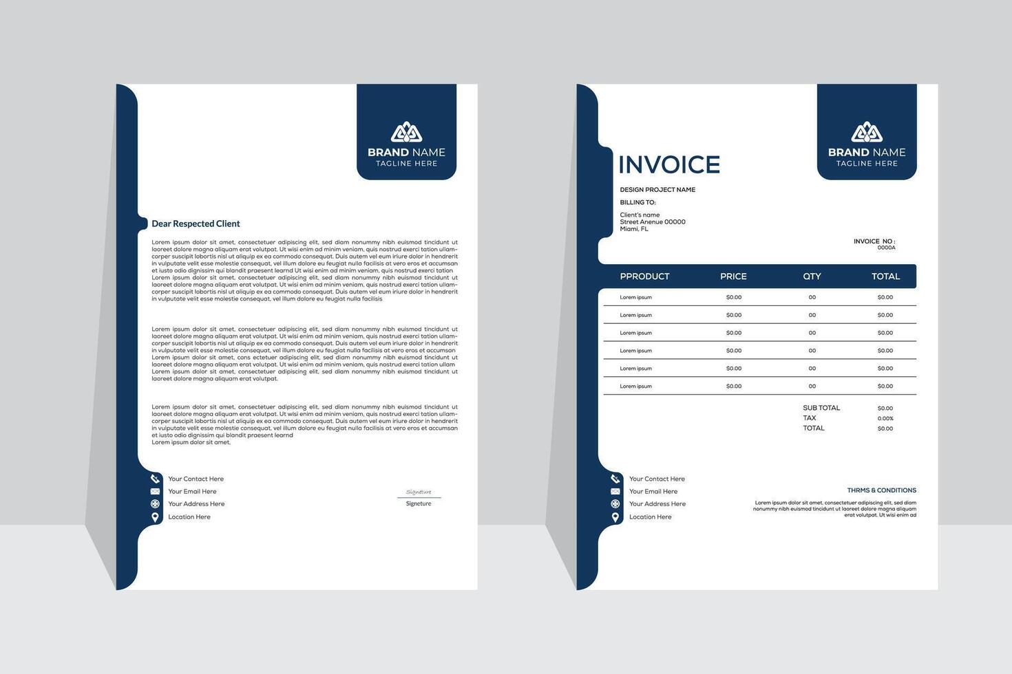 Professional invoice and letterhead design template, creative design template vector