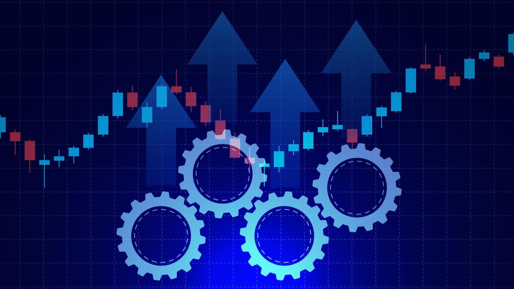 Process to increase productivity, process improvement, raising performance, management strategy and quality concept with candlestick chart vector