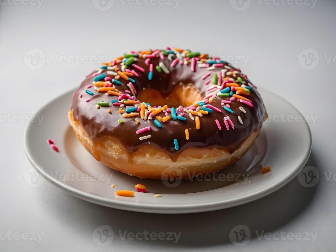 donut with sprinkles on a plate in white background photo