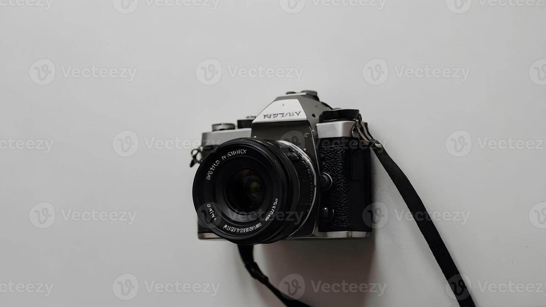 Old retro camera on a white background. Selective focus. Photo. photo
