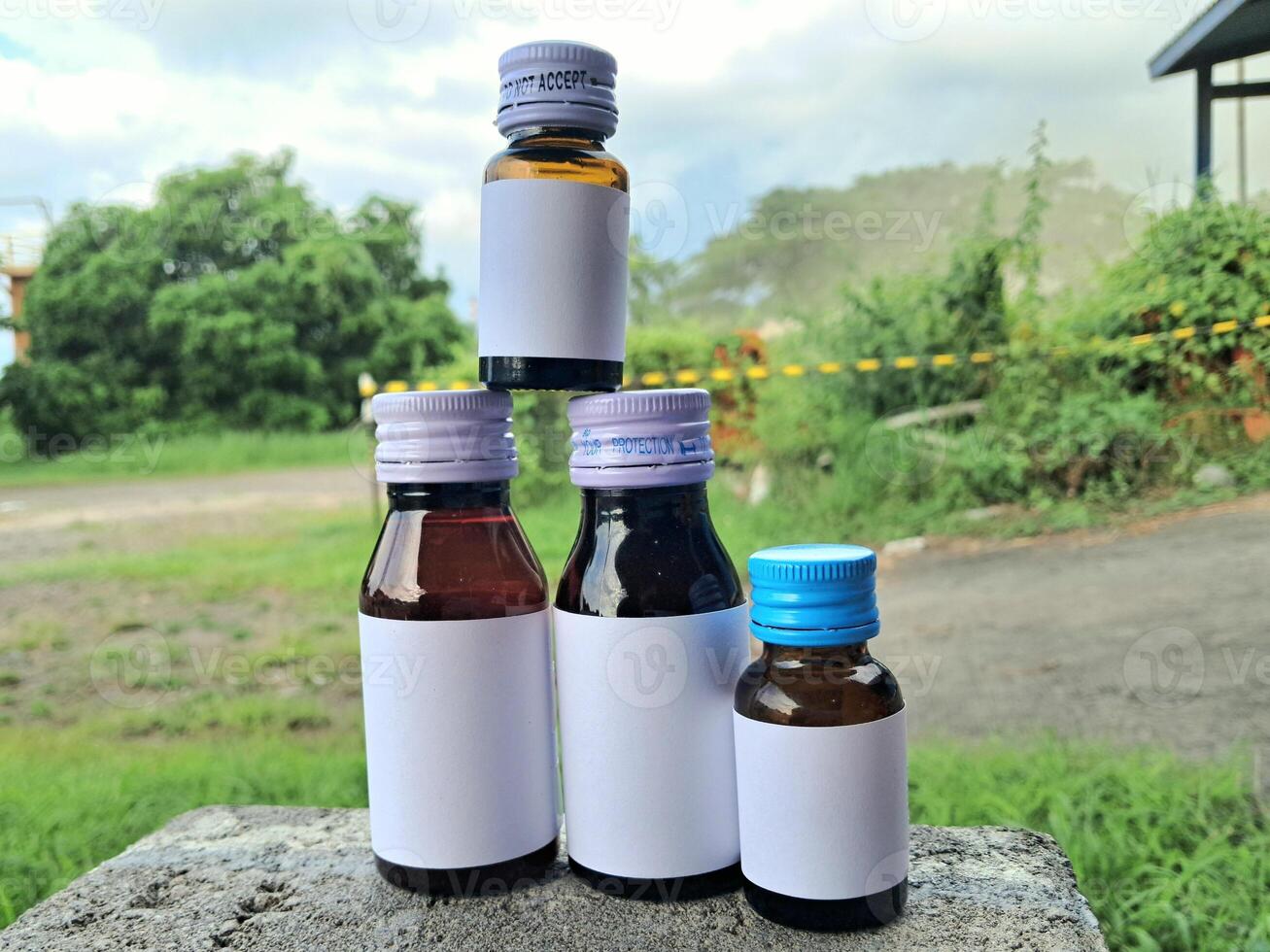 Medicine bottle brown color with a blank label for mockup or presentation mockup collection photo