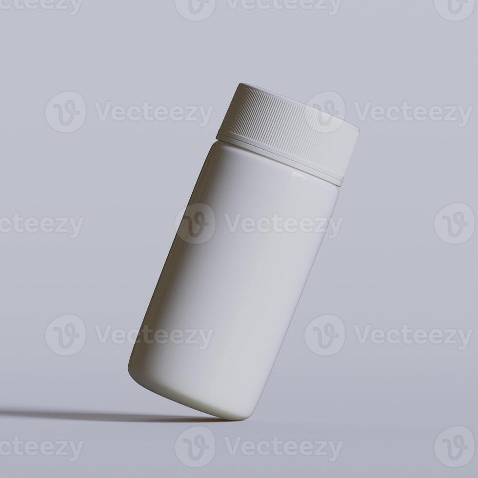 Realistic 3d pill brown bottle without label mockup 3d rendering photo