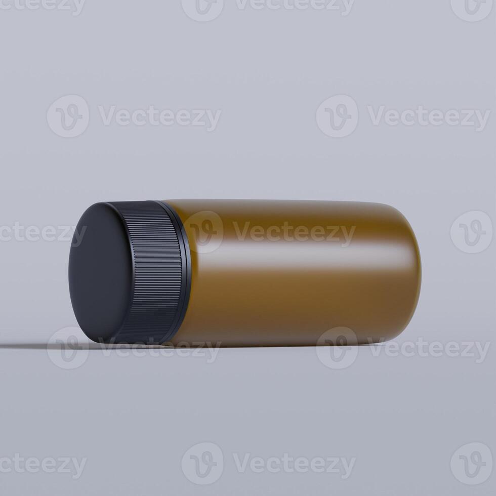 Realistic 3d pill brown bottle without label mockup 3d rendering photo