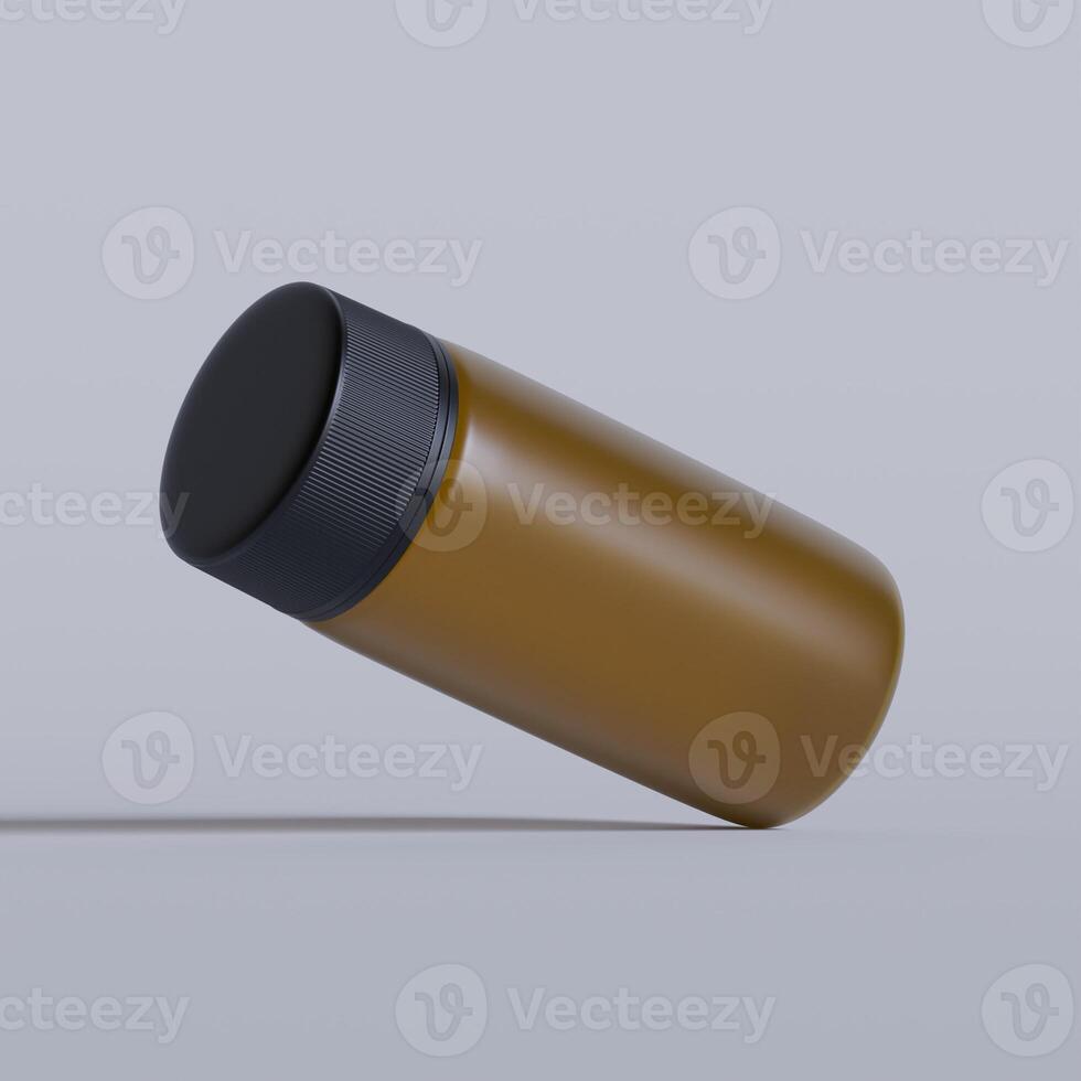 Realistic 3d pill brown bottle without label mockup 3d rendering photo