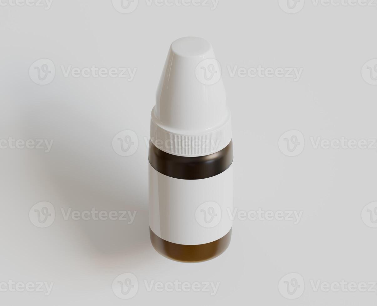 Amber glass dropper bottle mockup on gray background, 3d rendering. 3D Illustration photo