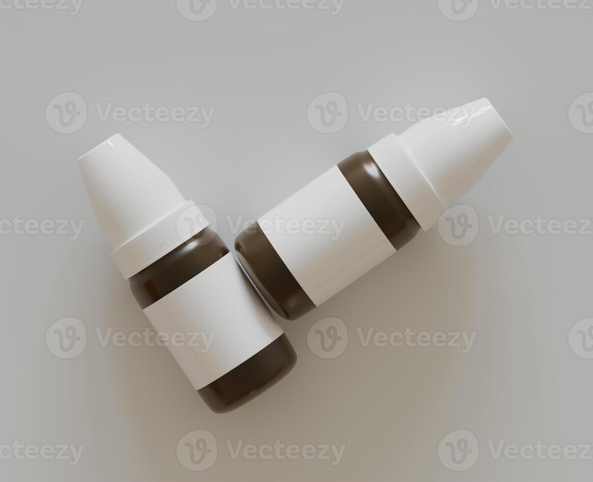 Amber glass dropper bottle mockup on gray background, 3d rendering. 3D Illustration photo