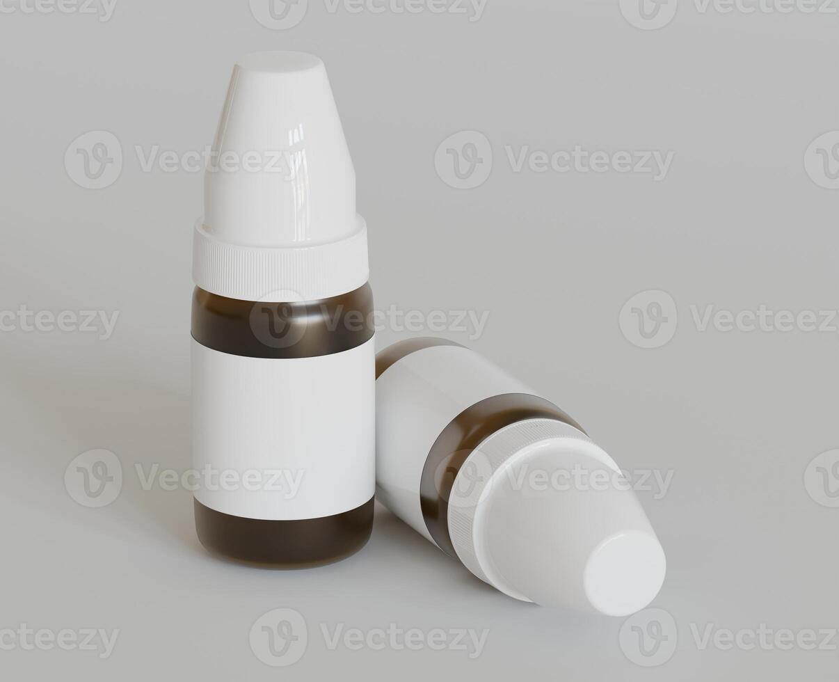 Amber glass dropper bottle mockup on gray background, 3d rendering. 3D Illustration photo