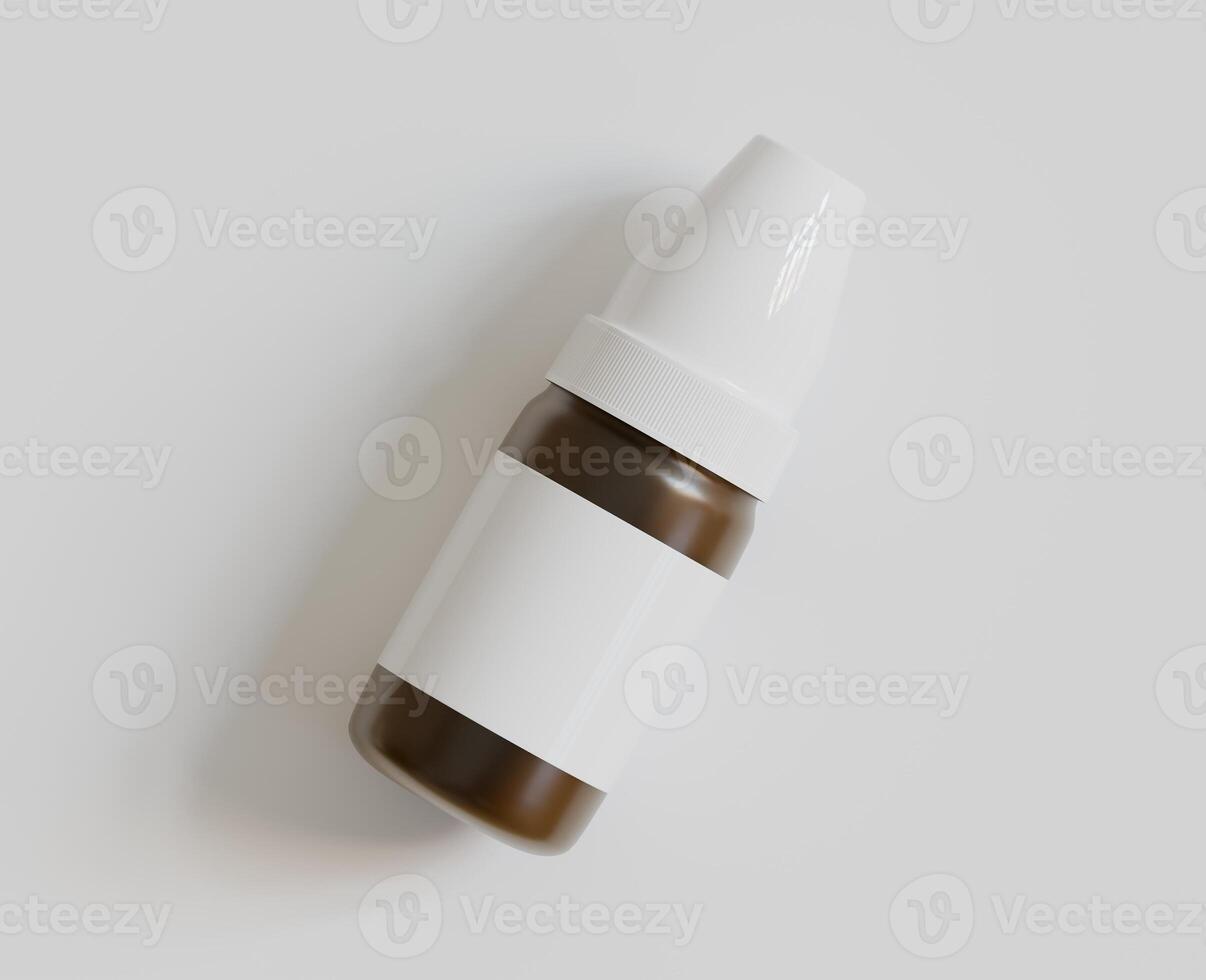 Amber glass dropper bottle mockup on gray background, 3d rendering. 3D Illustration photo