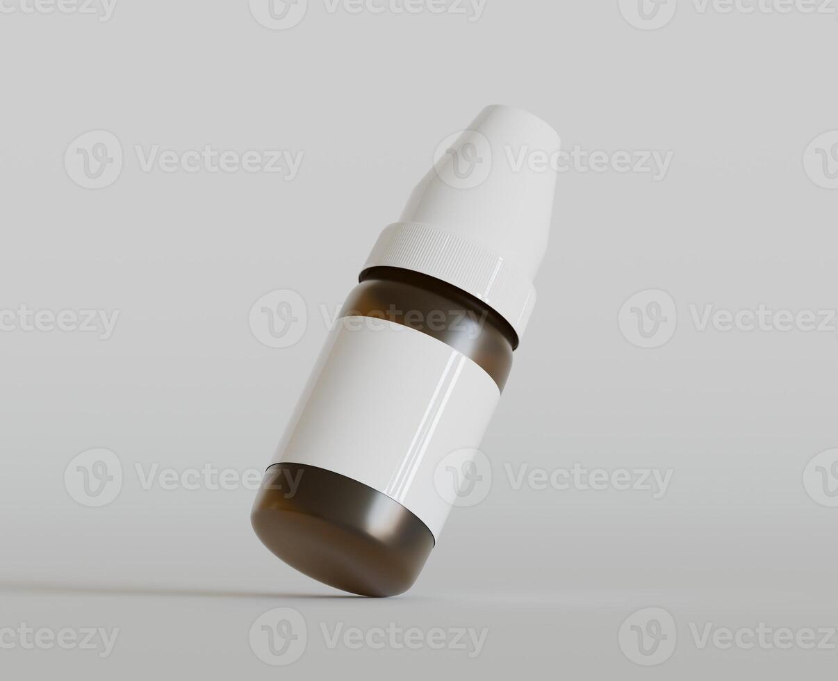 Amber glass dropper bottle mockup on gray background, 3d rendering. 3D Illustration photo