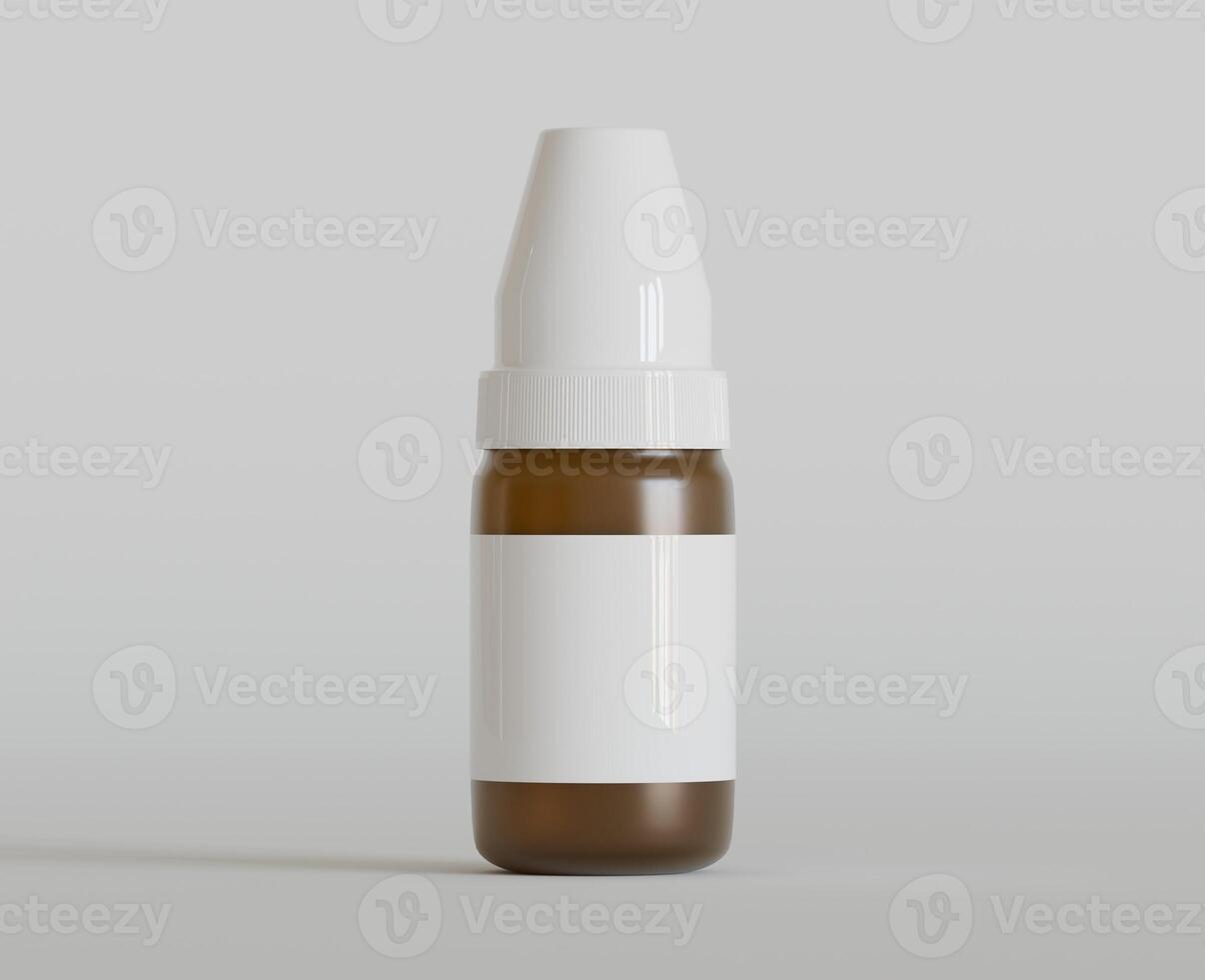 Amber glass dropper bottle mockup on gray background, 3d rendering. 3D Illustration photo