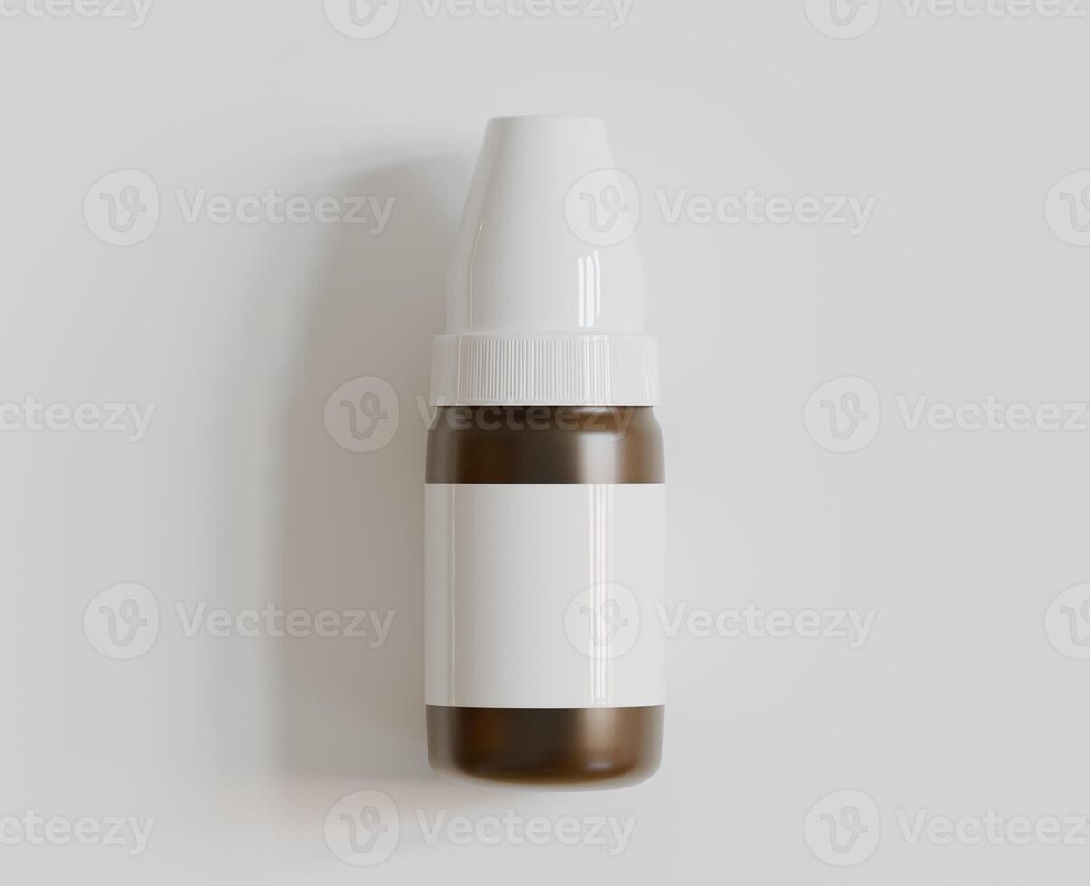 Amber glass dropper bottle mockup on gray background, 3d rendering. 3D Illustration photo