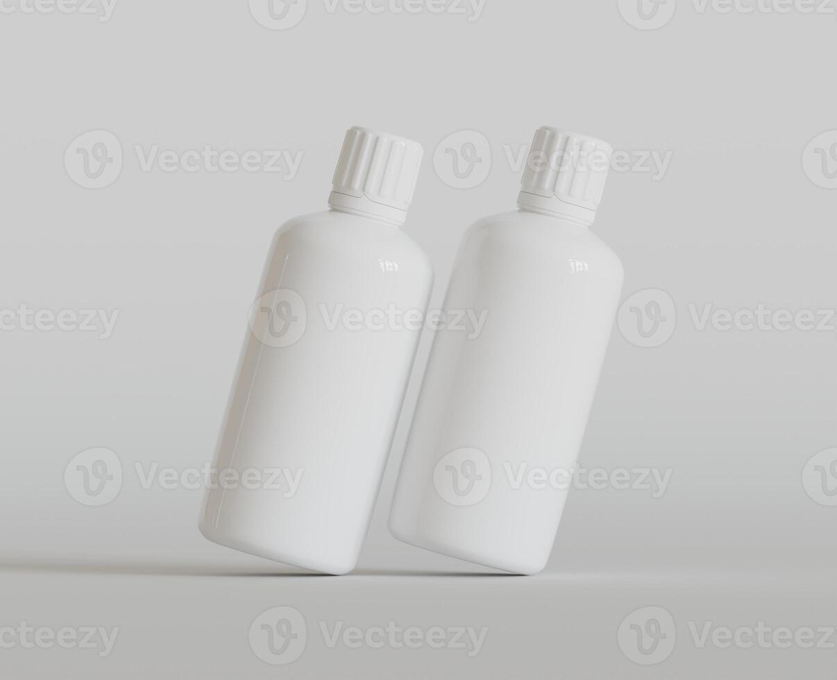 Blank white round supplements, medicine bottle with black grooved lid for beauty or healthy product. Isolated on white background with shadow. Ready to use for package design. illustration. photo