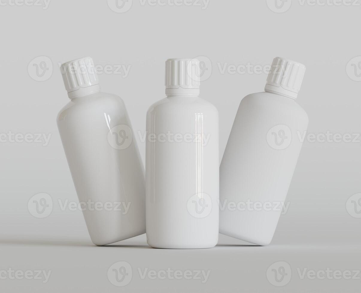 blanco blanco redondo suplementos, medicina botella con negro estriado tapa para belleza o sano producto. aislado en blanco antecedentes con sombra. Listo a utilizar para paquete diseño. ilustración. foto