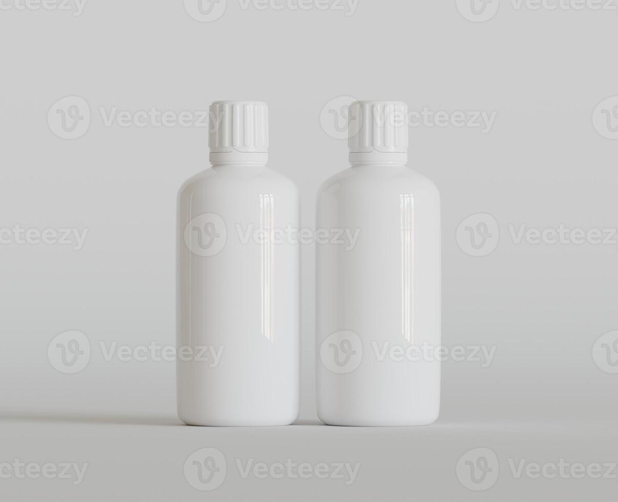 Blank white round supplements, medicine bottle with black grooved lid for beauty or healthy product. Isolated on white background with shadow. Ready to use for package design. illustration. photo