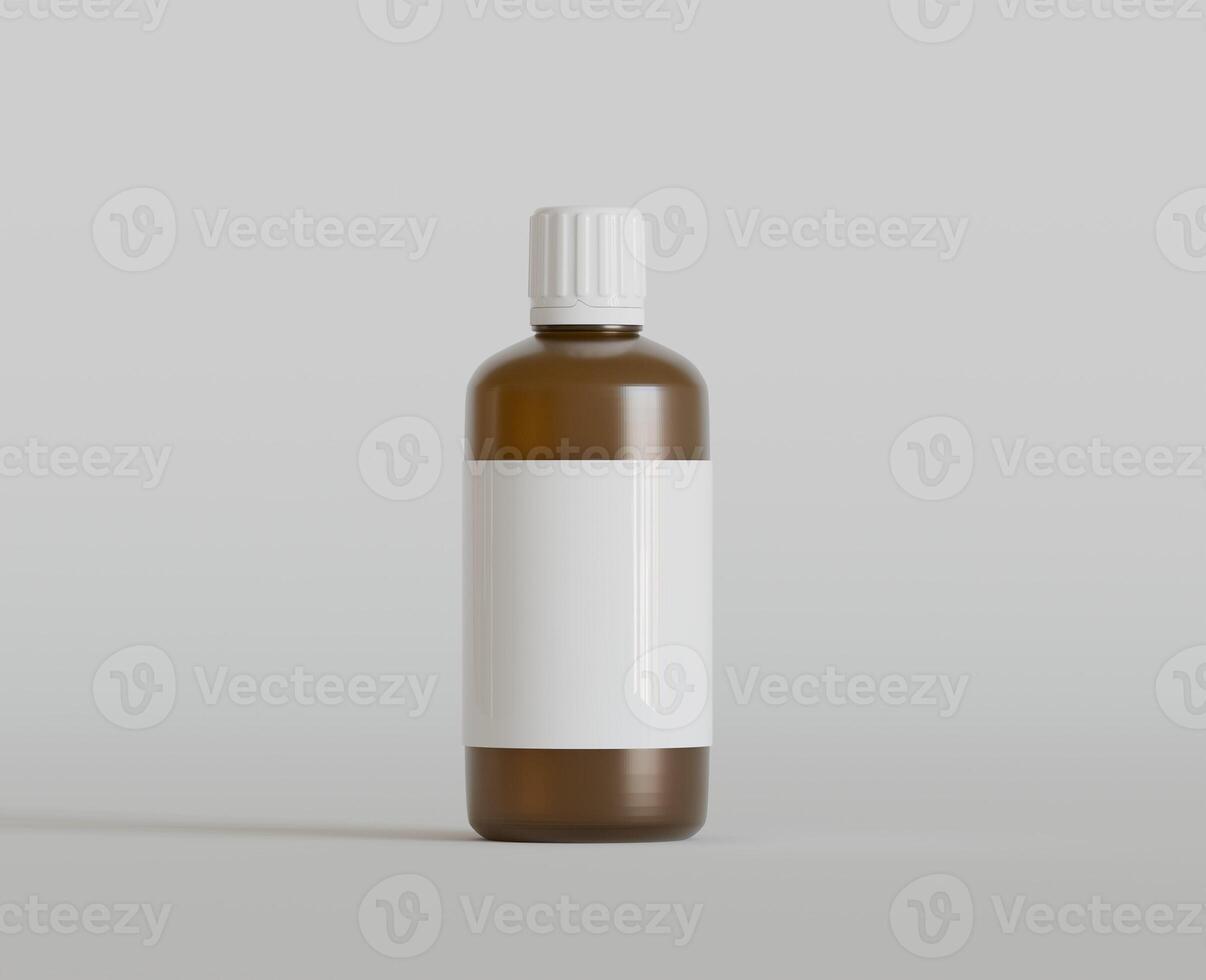 Medicine bottle mockup brown color realistic render photo