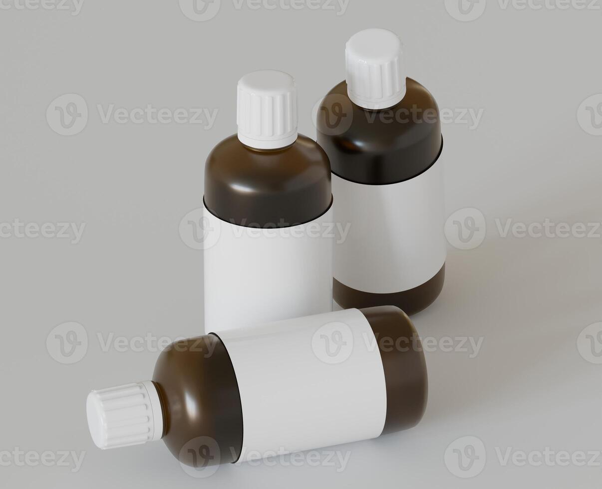 Medicine bottle mockup brown color realistic render photo