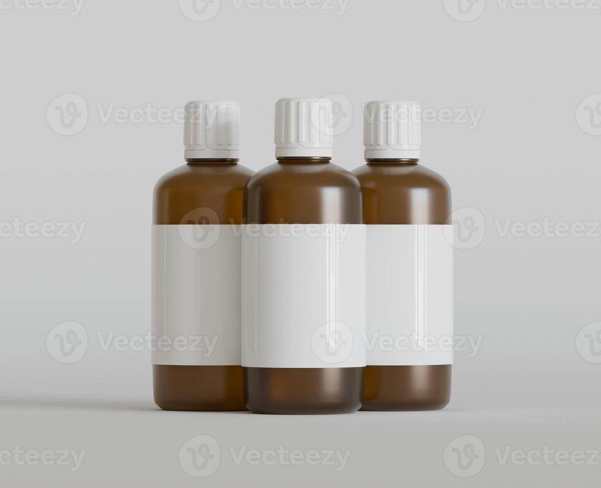 Medicine bottle mockup brown color realistic render photo