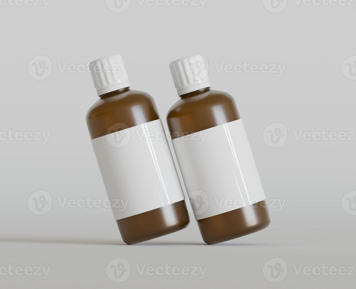 Medicine bottle mockup brown color realistic render photo