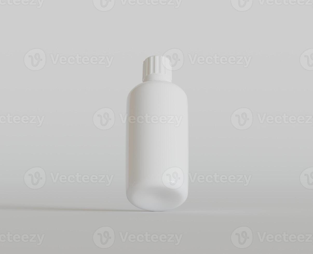 Blank white round supplements, medicine bottle with black grooved lid for beauty or healthy product. Isolated on white background with shadow. Ready to use for package design. illustration. photo