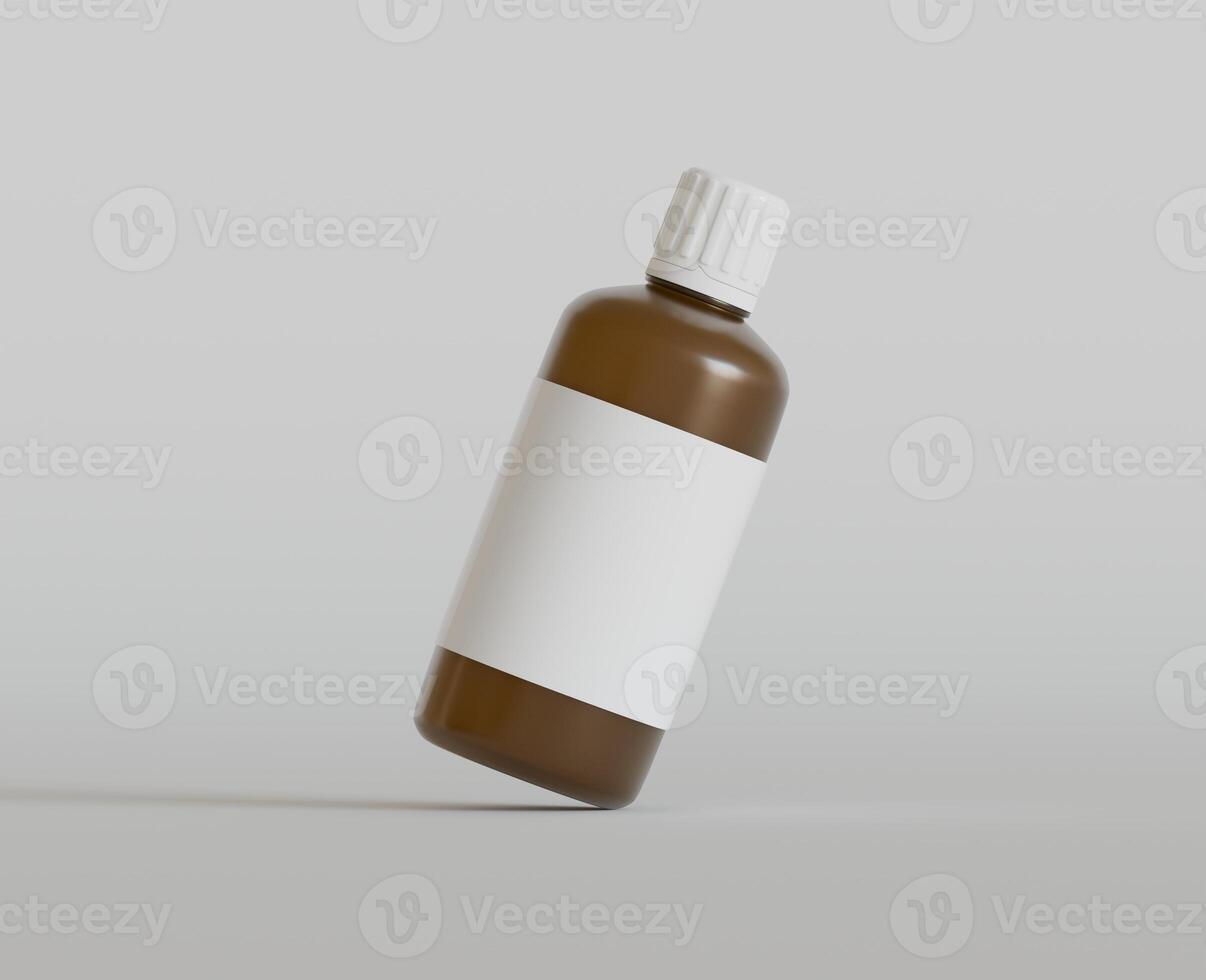 Medicine bottle mockup brown color realistic render photo