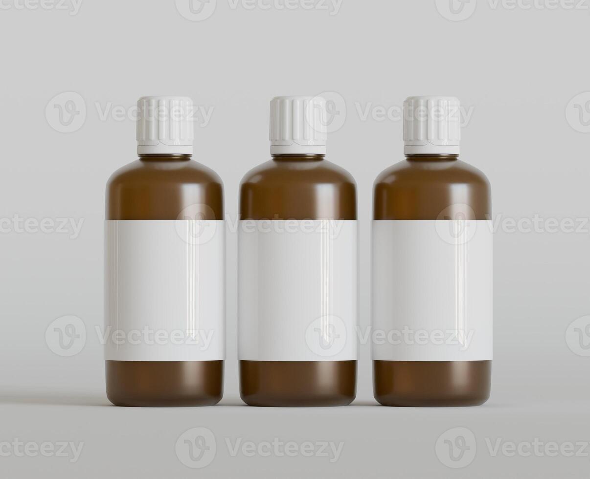 Medicine bottle mockup brown color realistic render photo