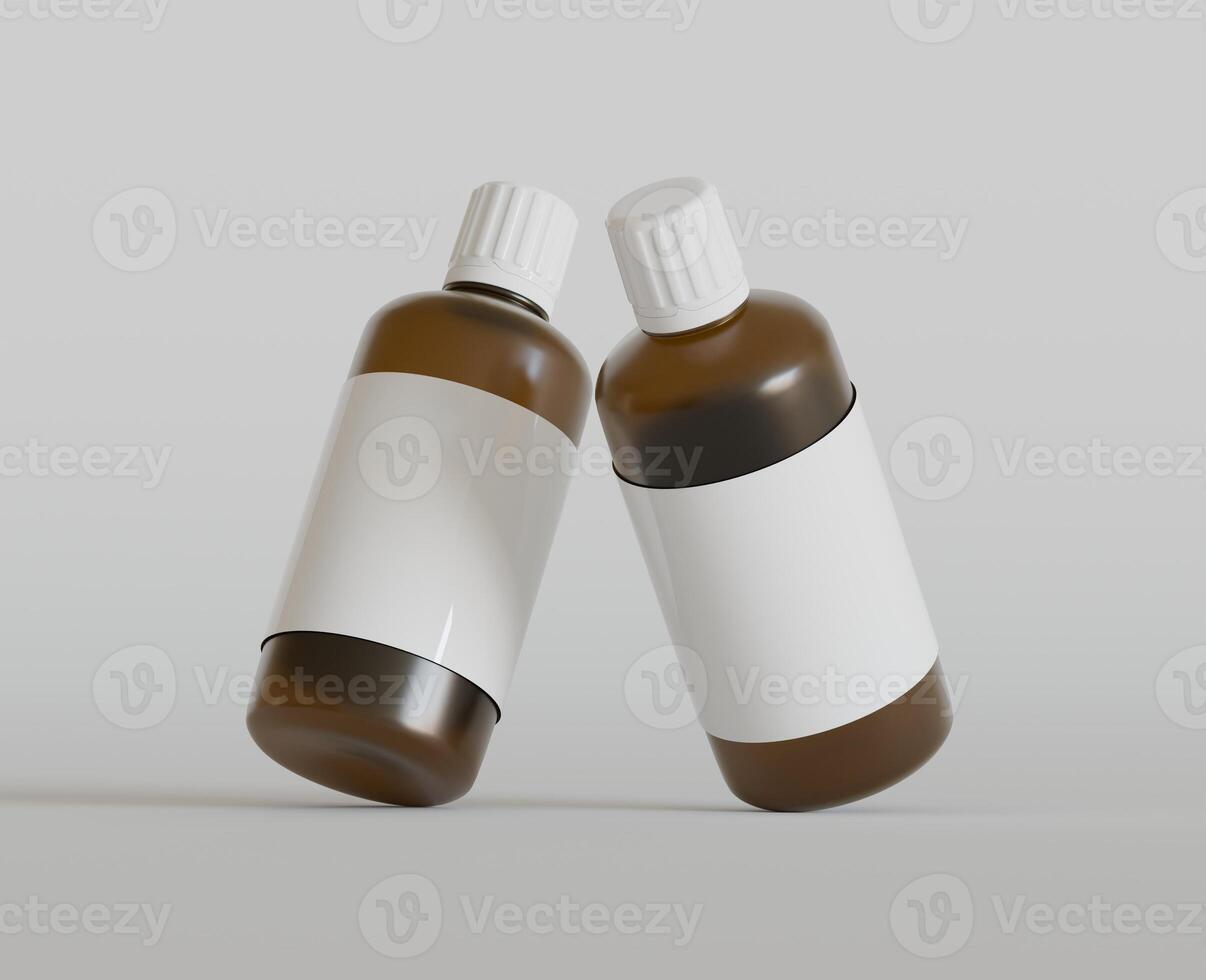 Medicine bottle mockup brown color realistic render photo