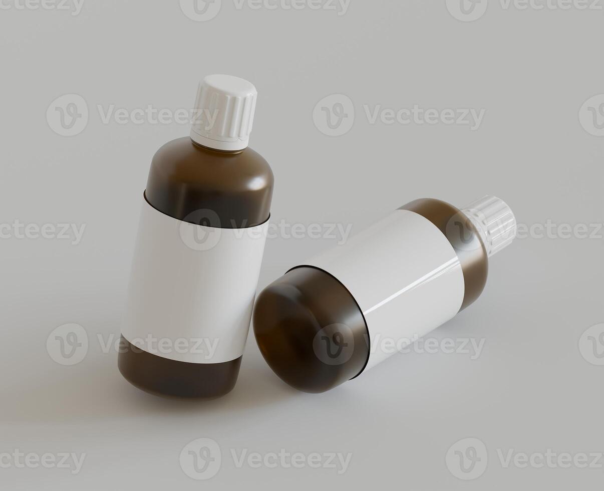 Medicine bottle mockup brown color realistic render photo