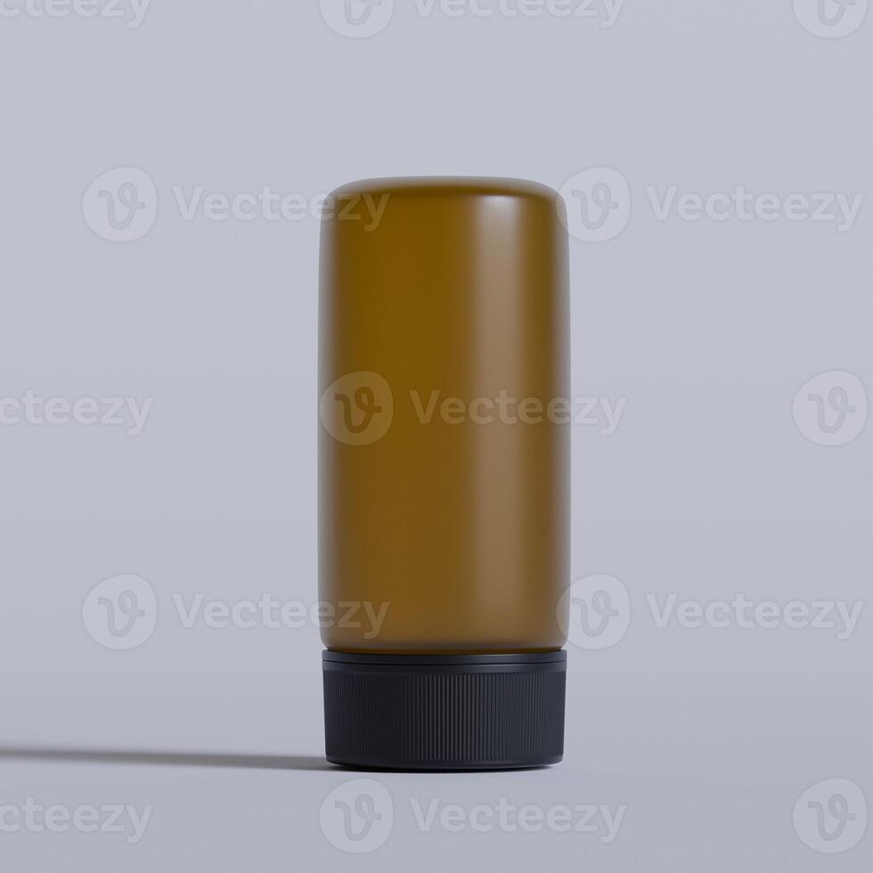 Realistic 3d pill brown bottle without label mockup 3d rendering photo