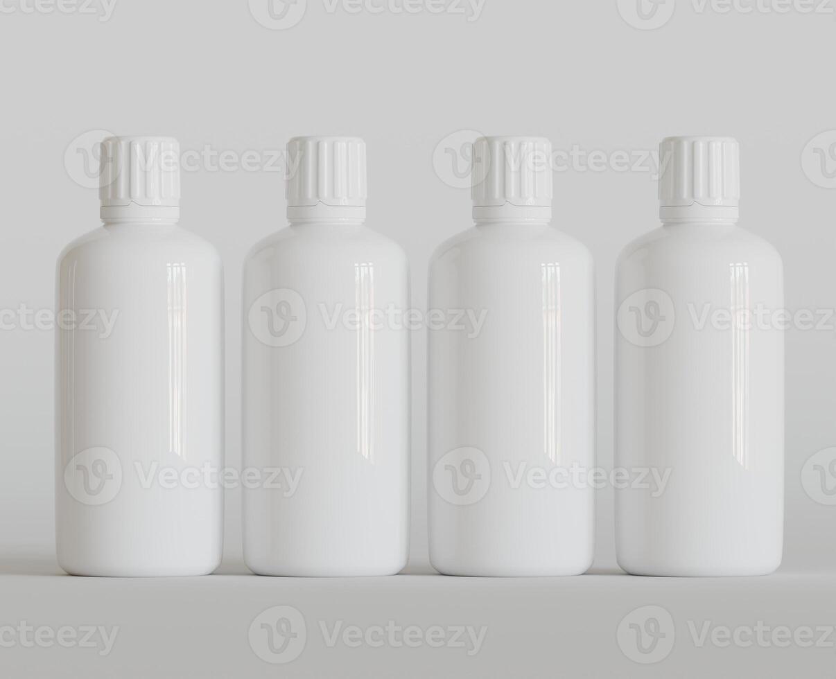 Blank white round supplements, medicine bottle with black grooved lid for beauty or healthy product. Isolated on white background with shadow. Ready to use for package design. illustration. photo