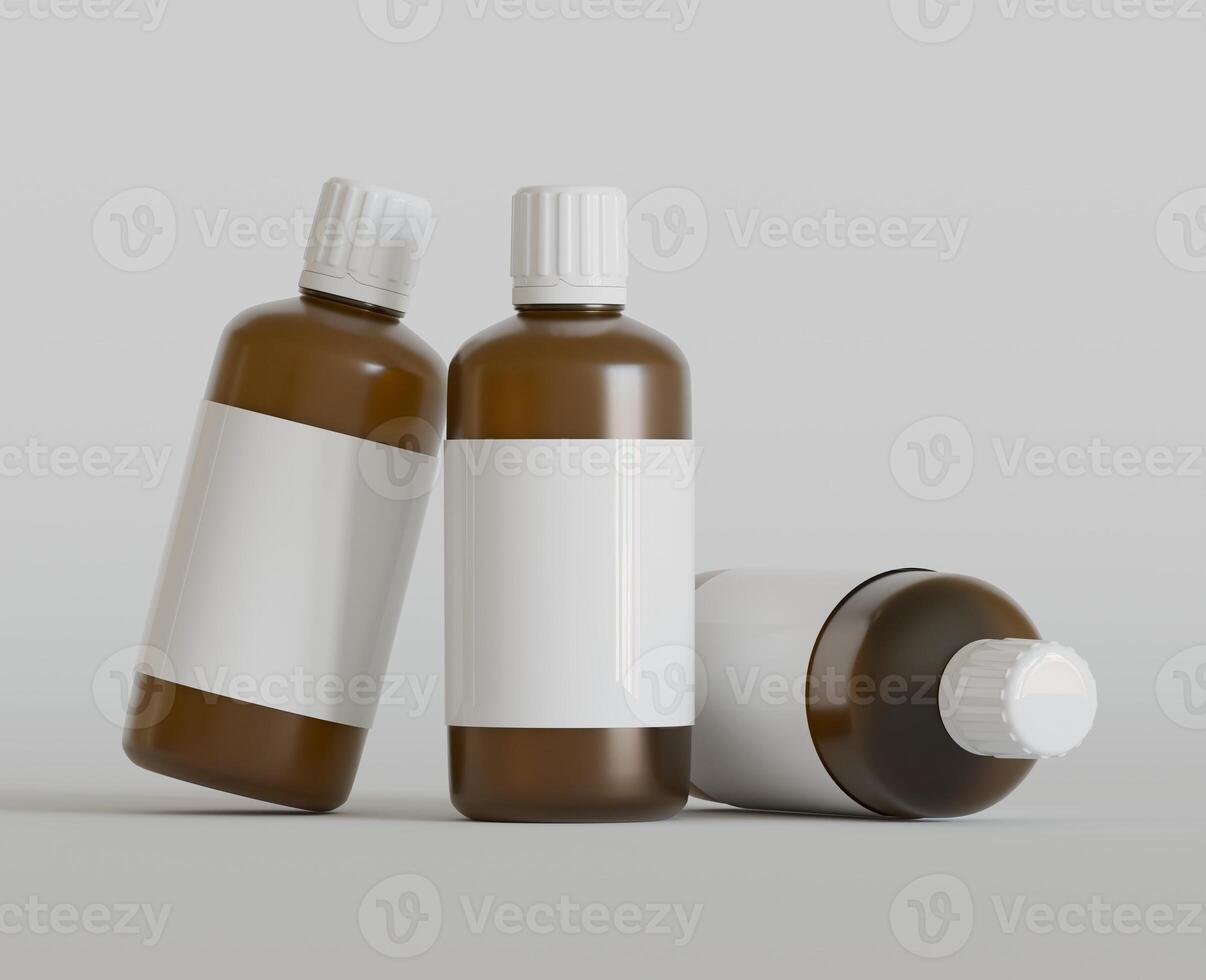 Medicine bottle mockup brown color realistic render photo