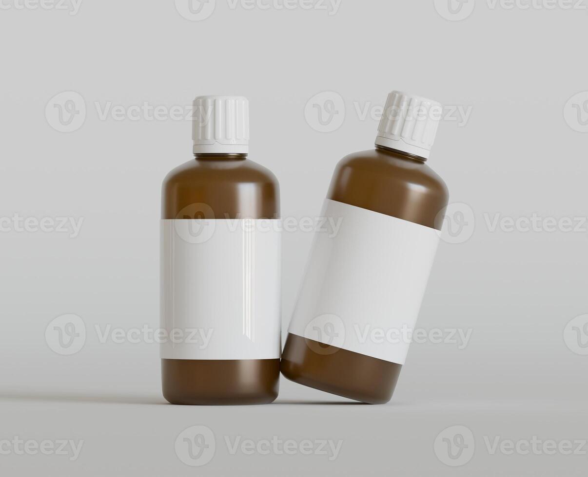 Medicine bottle mockup brown color realistic render photo