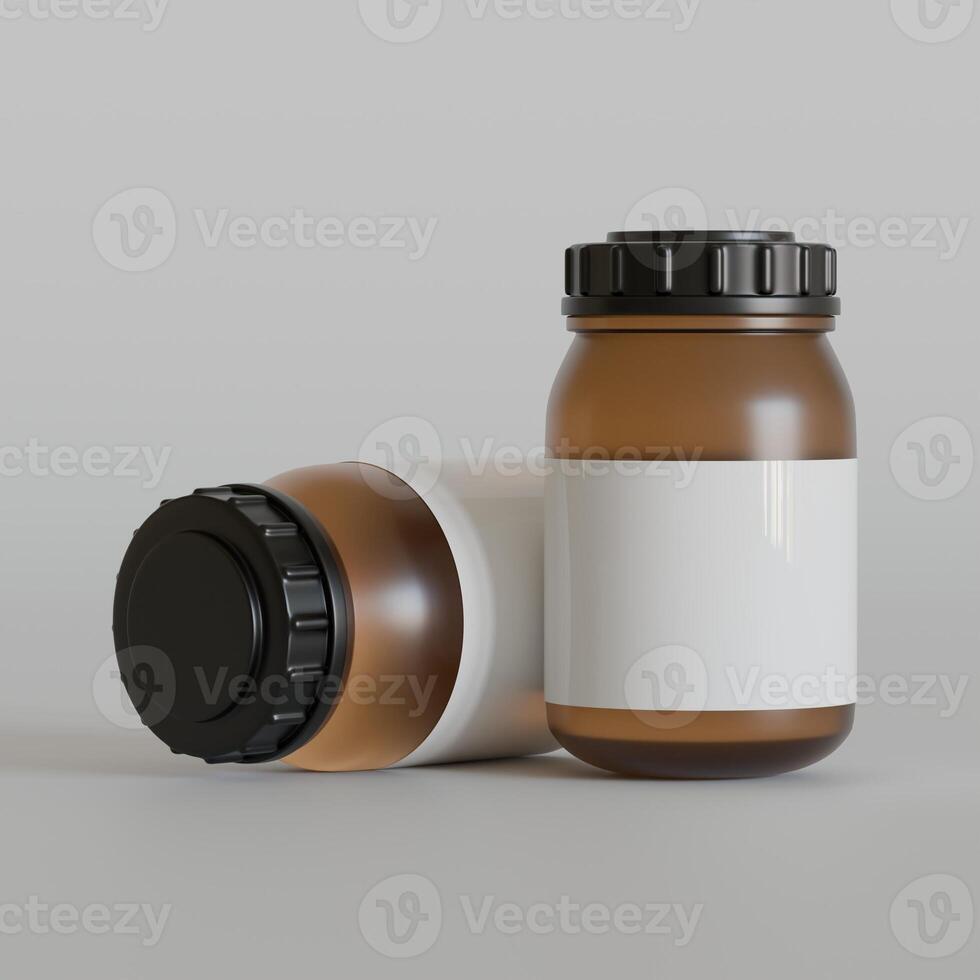 Brown Bottle supplement white label on bright texture 3d rendered photo