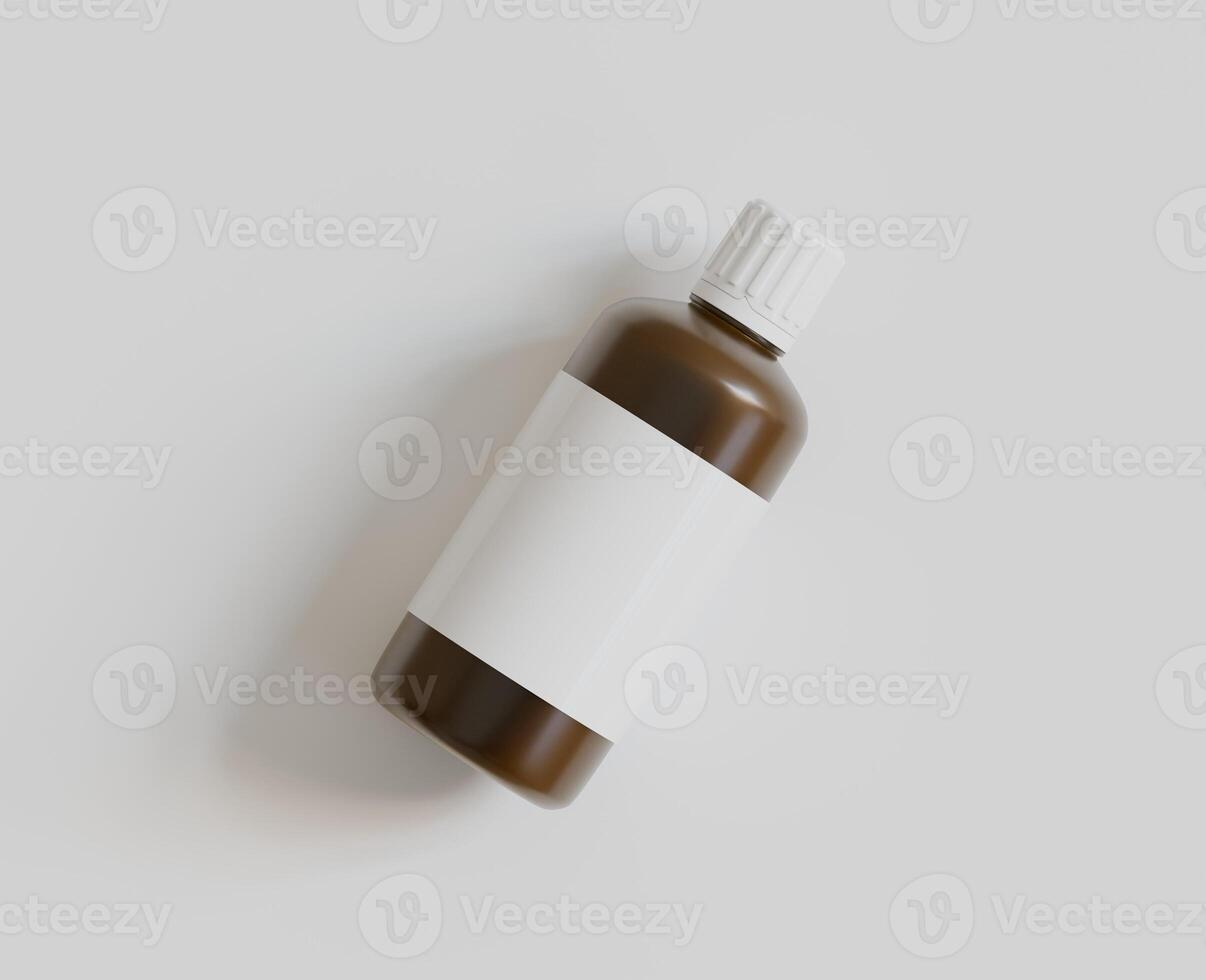 Medicine bottle mockup brown color realistic render photo