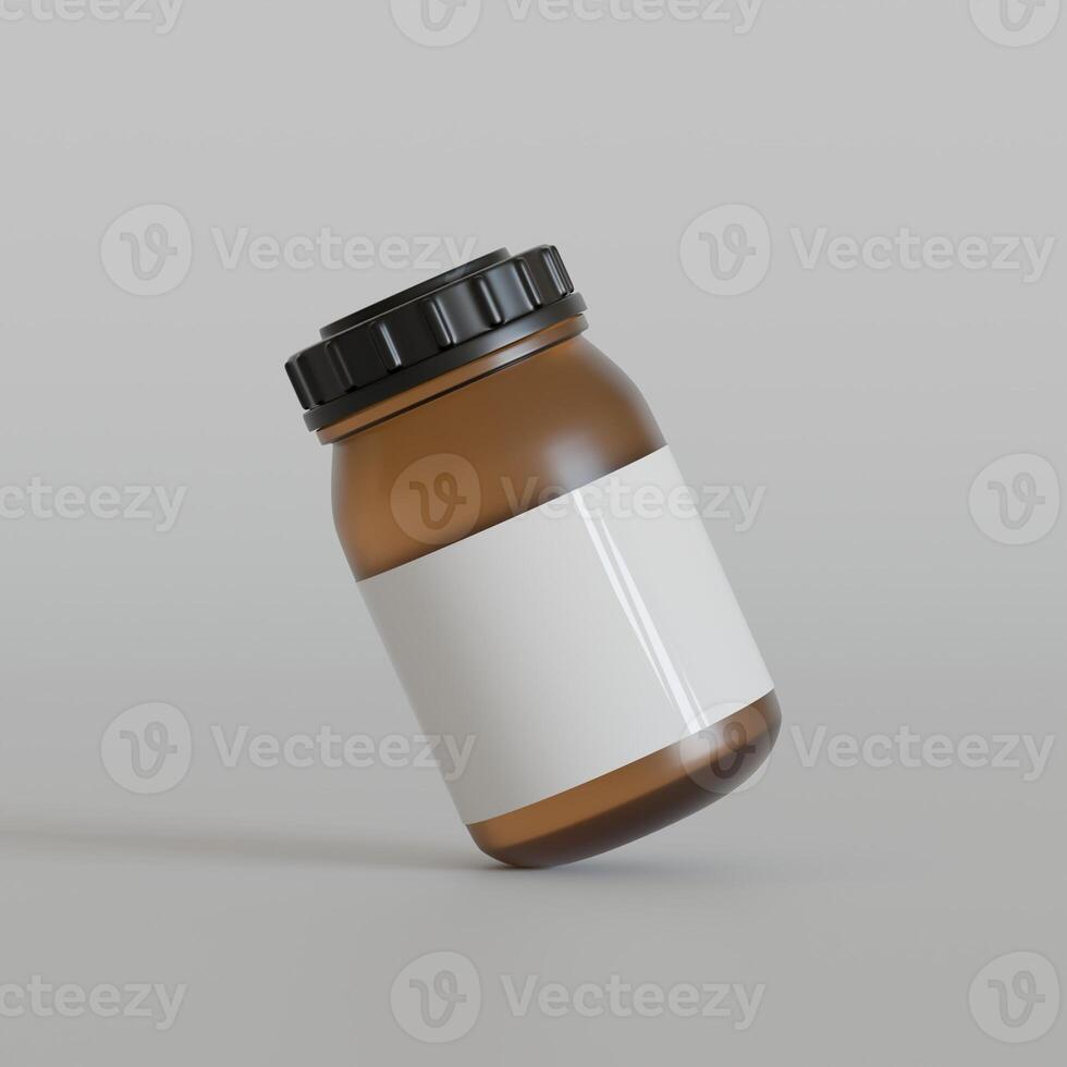Brown Bottle supplement white label on bright texture 3d rendered photo