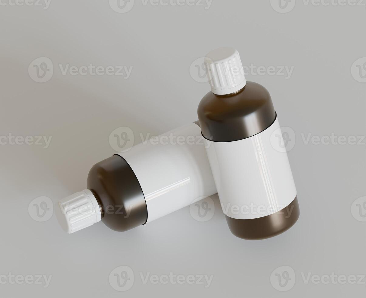 Medicine bottle mockup brown color realistic render photo