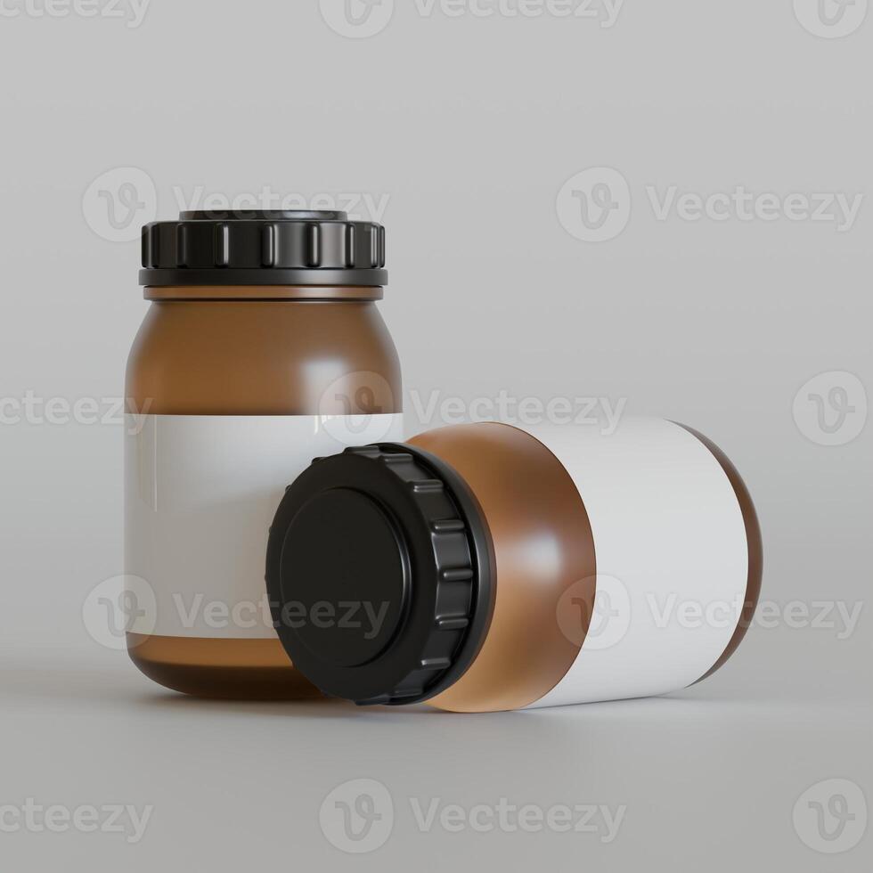 Brown Bottle supplement white label on bright texture 3d rendered photo