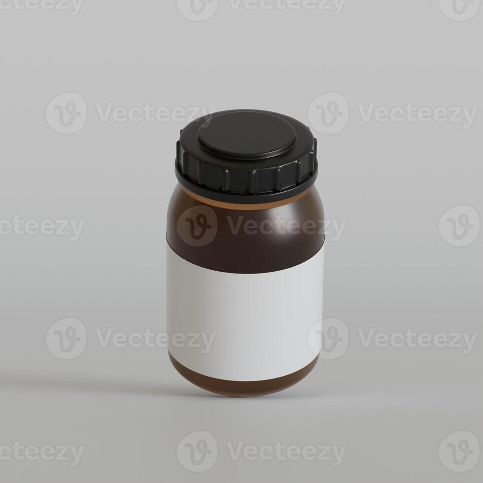 Brown Bottle supplement white label on bright texture 3d rendered photo