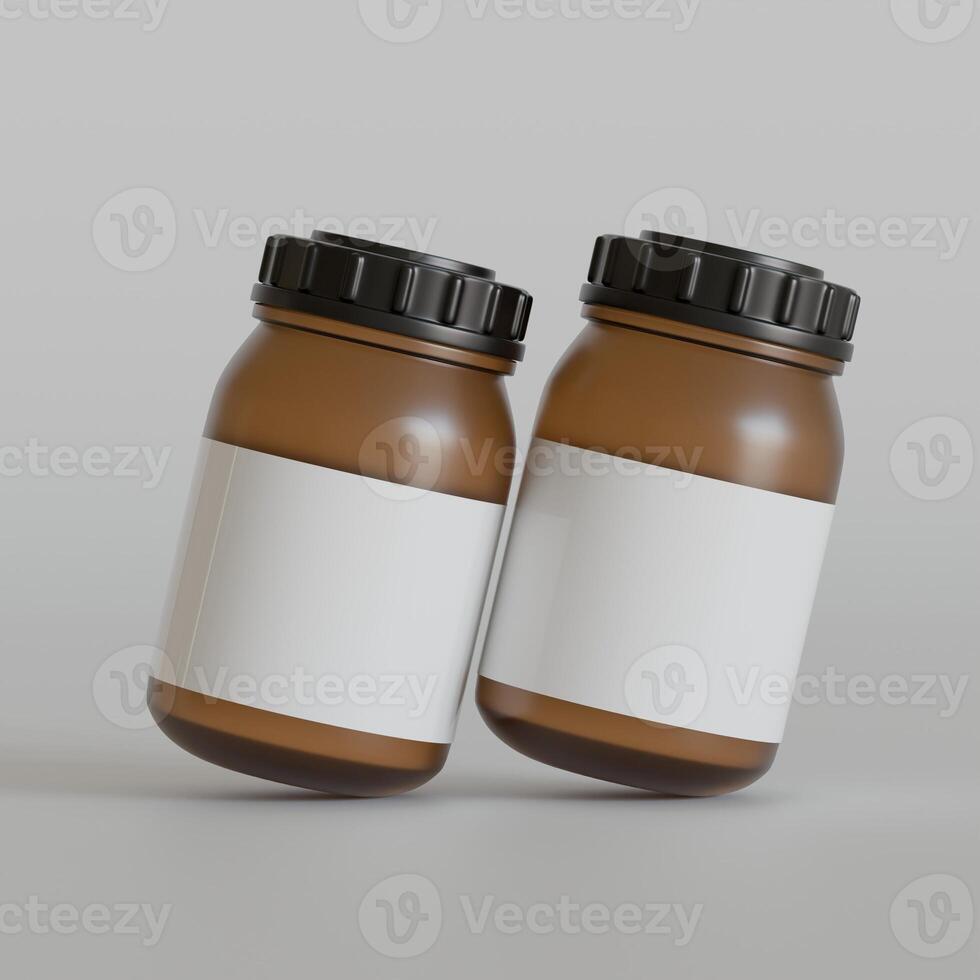 Brown Bottle supplement white label on bright texture 3d rendered photo