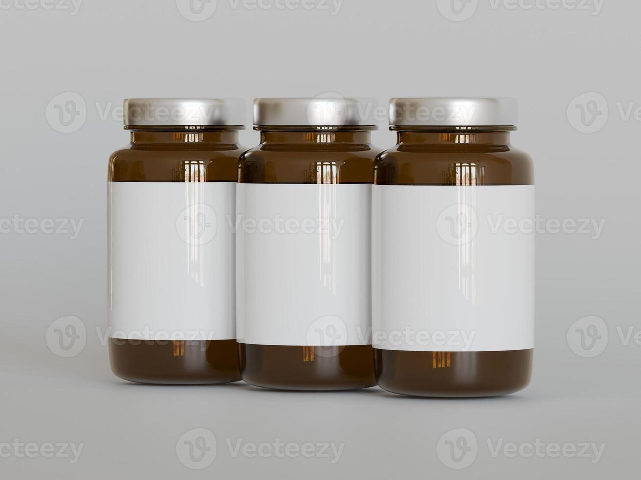 Amber Pills brown Bottle 3d Rendering white label on white background photo