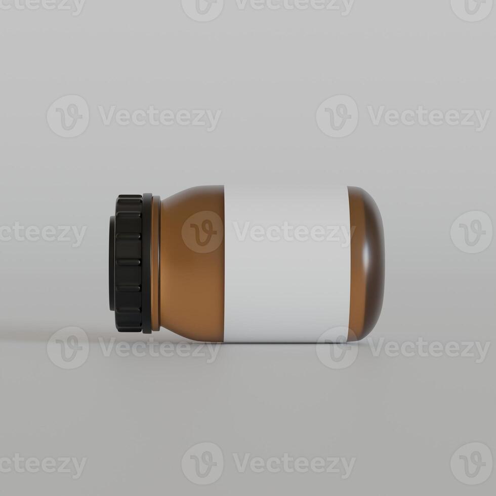 Brown Bottle supplement white label on bright texture 3d rendered photo