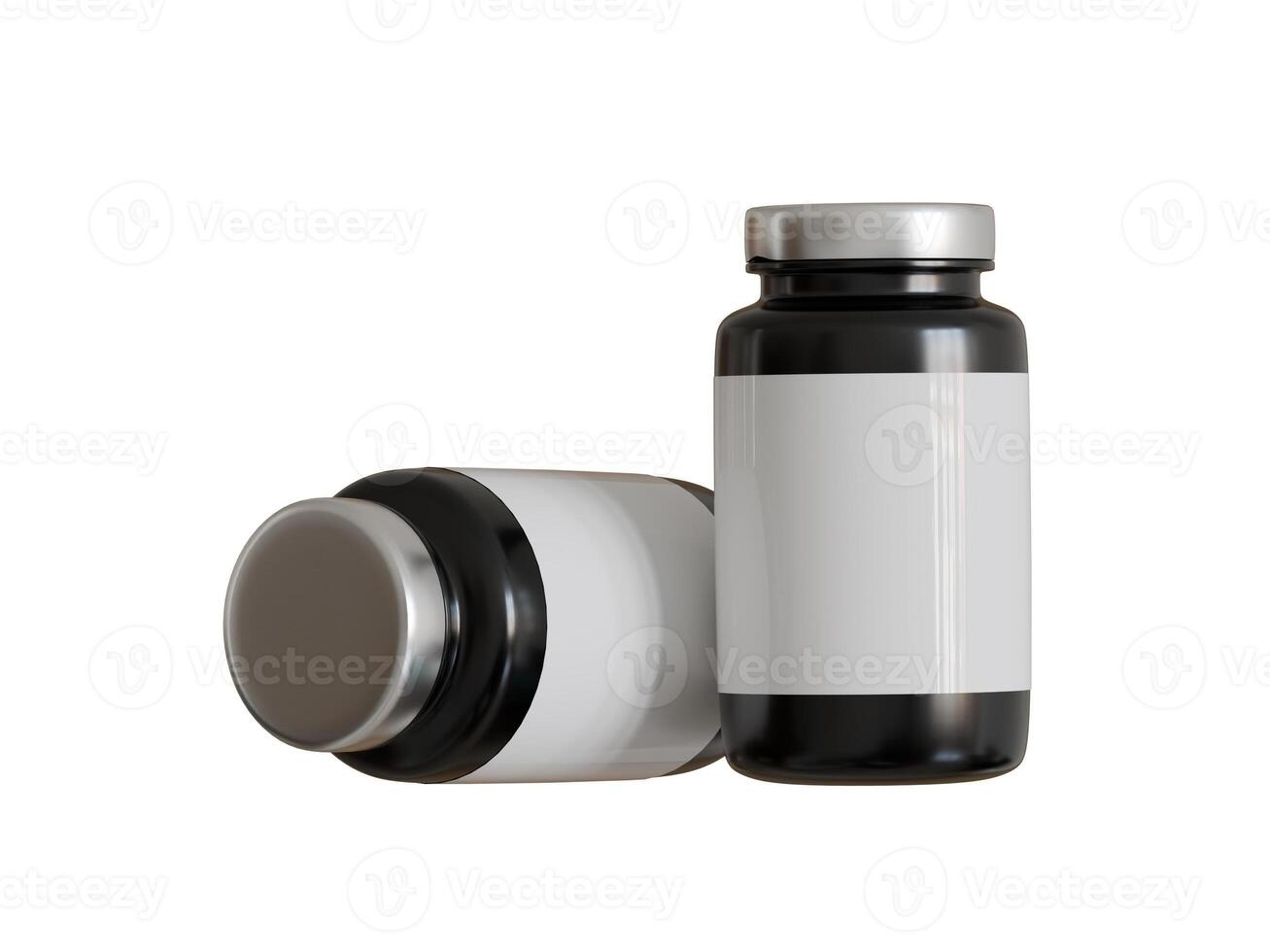 Black plastic bottle isolated on white background photo