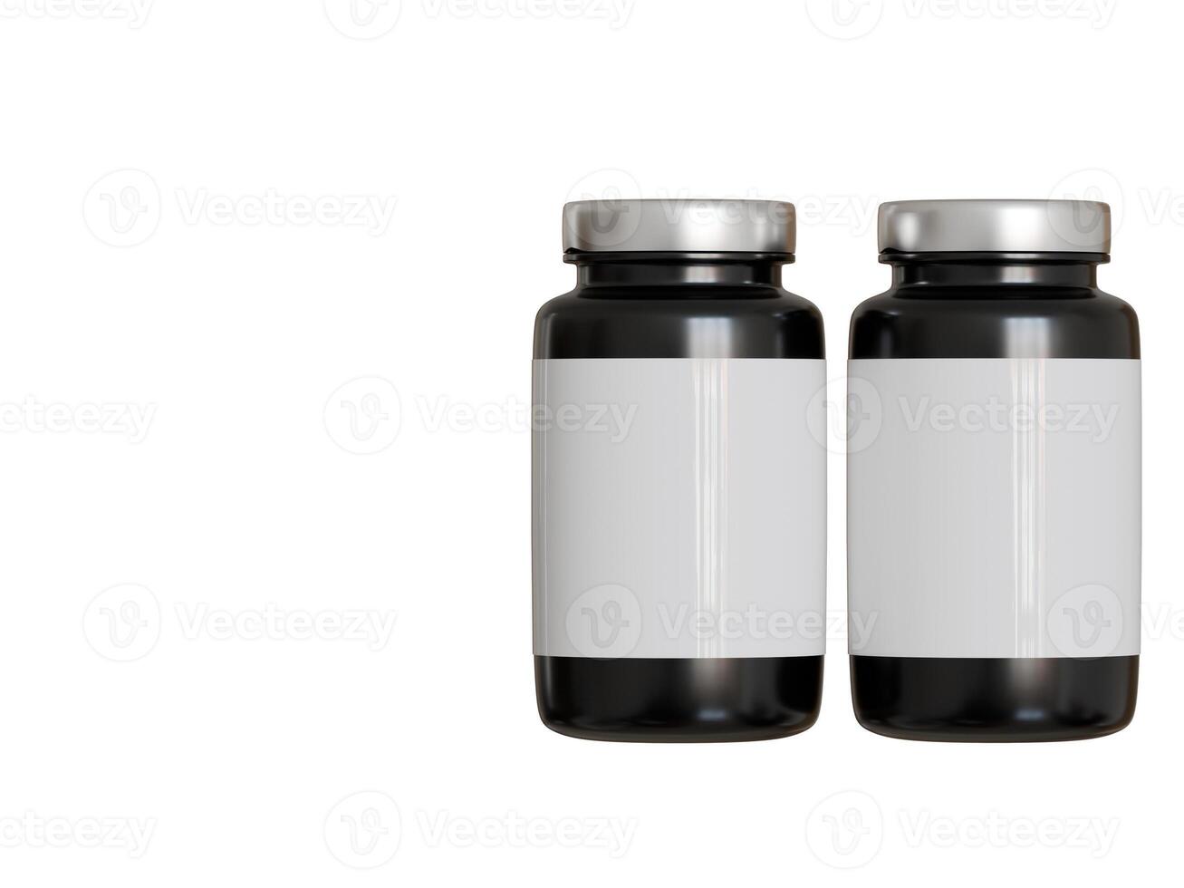 Black plastic bottle isolated on white background photo